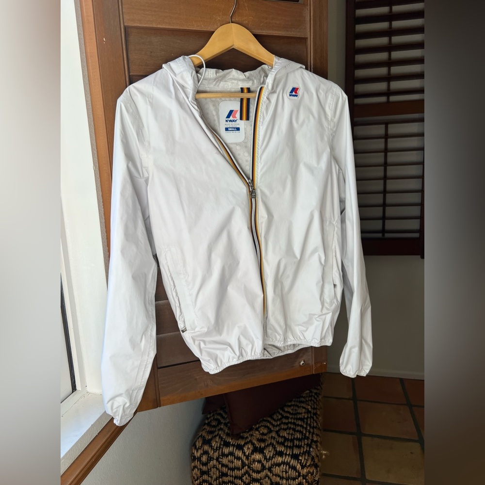 K-Way White Hooded Lightweight Bomber Jacket with Trim